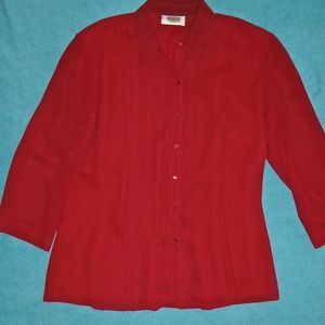 Talbots Women's Classic dark red lined blouse with 3/4 long sheer sleeves size 6